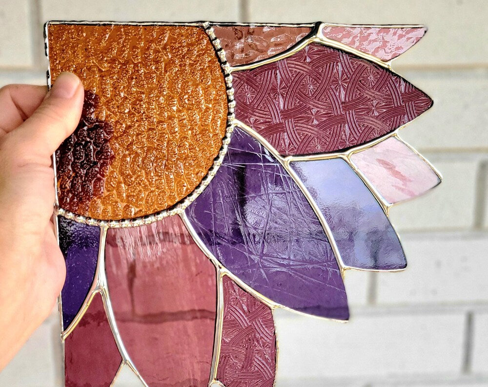 Stained Glass Purple Patchwork Sunflower Corner